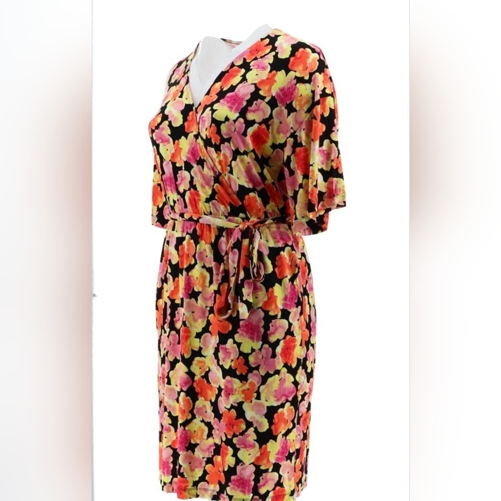 J Jason Wu Knit Printed Floral Wrap Dress Blackpink Orange  Floral Size XL - Picture 5 of 16